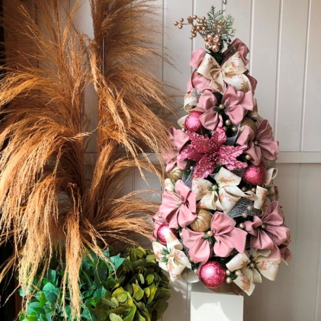 Árvore de Natal Decorada Rosa e Champanhe 110cm :: Primavera Design